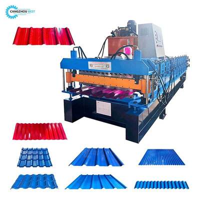 Mesin roll forming dua lapis untuk panel atap dan dinding Mesin Pembentuk Baja Warna Dua Lapis Multifungsi