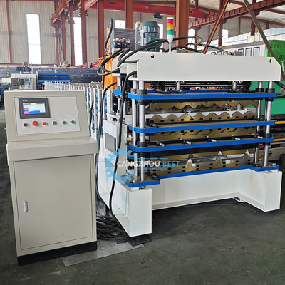 PLC Control Hydraulic Cutting Tr4 Tr5 Corrugated Three Layer Roofing Sheet Machine Untuk Peru
