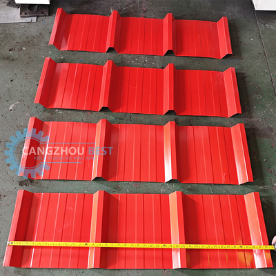PLC Control Hydraulic Cutting Tr4 Tr5 Corrugated Three Layer Roofing Sheet Machine Untuk Peru
