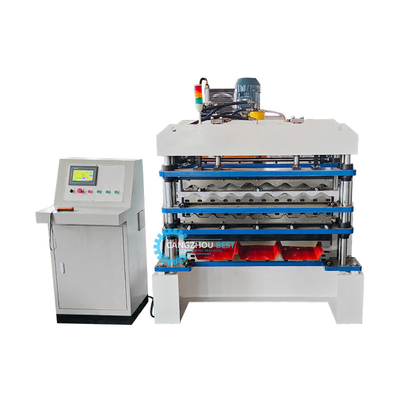 PLC Control Hydraulic Cutting Tr4 Tr5 Corrugated Three Layer Roofing Sheet Machine Untuk Peru