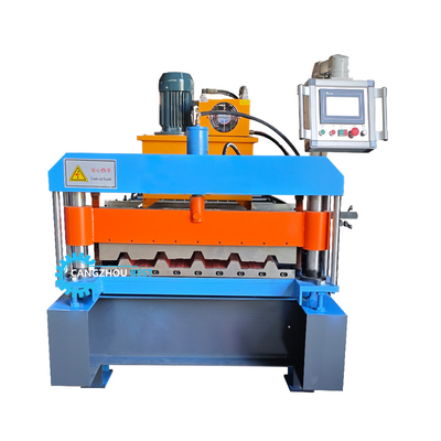 PLC kontrol hidrolik Metal Roofing Sheet Roll Forming Machine Untuk bahan bangunan