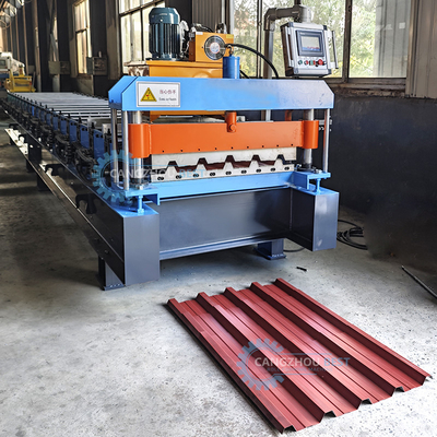 PLC kontrol hidrolik Metal Roofing Sheet Roll Forming Machine Untuk bahan bangunan