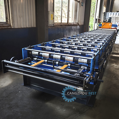 PLC kontrol hidrolik Metal Roofing Sheet Roll Forming Machine Untuk bahan bangunan