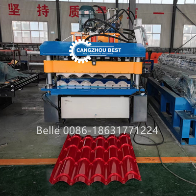 Transmisi Rantai 9-11 Baris Roof Tile Roll Forming Machine untuk atap baja 300H
