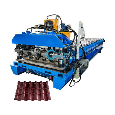 Panjang tahan genteng atap bangunan 22 Langkah Rollers Roof Tile Roll Forming Machine dengan Cr12 Blade