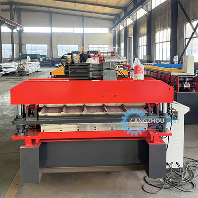 USA Desain PLC Control Auto Cutting Double Layer Roof Sheet Roll Forming Machine