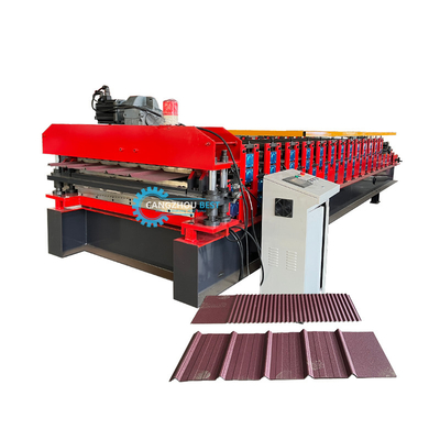 USA Desain PLC Control Auto Cutting Double Layer Roof Sheet Roll Forming Machine