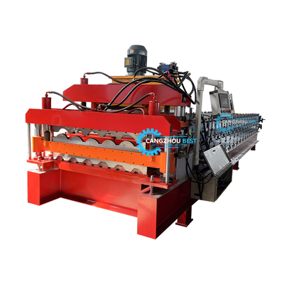 Lebar Kumparan Genteng 1220mm &amp;amp; Lembaran Atap Trapesium Mesin Roll Forming Atap Lapisan Ganda