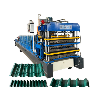 Delta Inverter Tiga Lapisan Roofing Steel Profile Roll Forming Machine Untuk Ketebalan Material 0,25-0,6mm