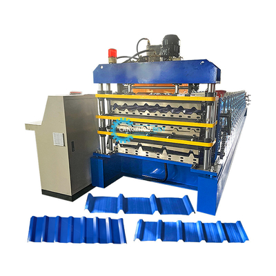 Tiga Lapisan Roof Tile Tergelombang Trapezodial Roof Sheet Roll Forming Machine