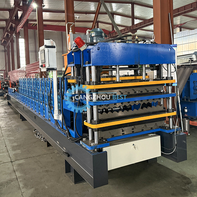 Tiga Lapisan 836 Keramik Q bergelombang Trapezodial Tinggi Rib Tiga Desain Atap Lembar Roll Forming Machine