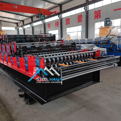 Amerika Selatan Empat Pilar Cutter Frame Tiga Lapisan Roofing Sheet Roll Forming Mesin