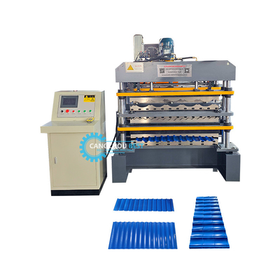 Color Steel PLC Control Tiga Fungsi Triple Layer Rooing Sheets Profil Roll Forming Machine