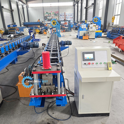 Galvanized Steel PLC Control Shelf Peregangan Rack Roll Forming Machine